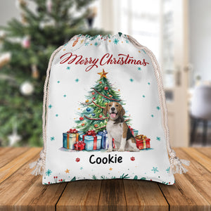 Christmas Tree And Pet - Custom Photo And Name, Personalized String Bag, Christmas Gift