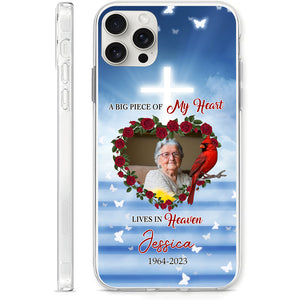 A Big Piece Of My Heart Lives In Heaven - Custom Photo And Name - Personalized Phone Case, Christmas Memorial Gift