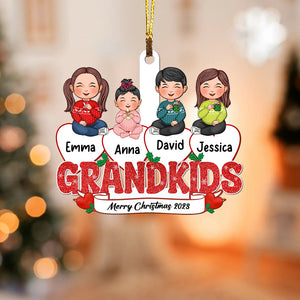 Christmas Kids On Snow Heart - Custom Appearances And Names, Personalized Acrylic Ornament - Gift For Christmas