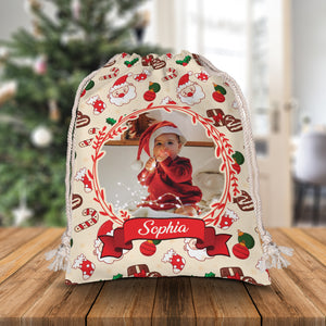 Santa Claus - Custom Photo And Name, Personalized String Bag, Christmas Gift, Gift For Family