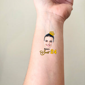 King And Queen Party, Custom Face Photo And Texts Temporary Tattoo, Personalized Tattoo, Fake Tattoo, Birthday Party