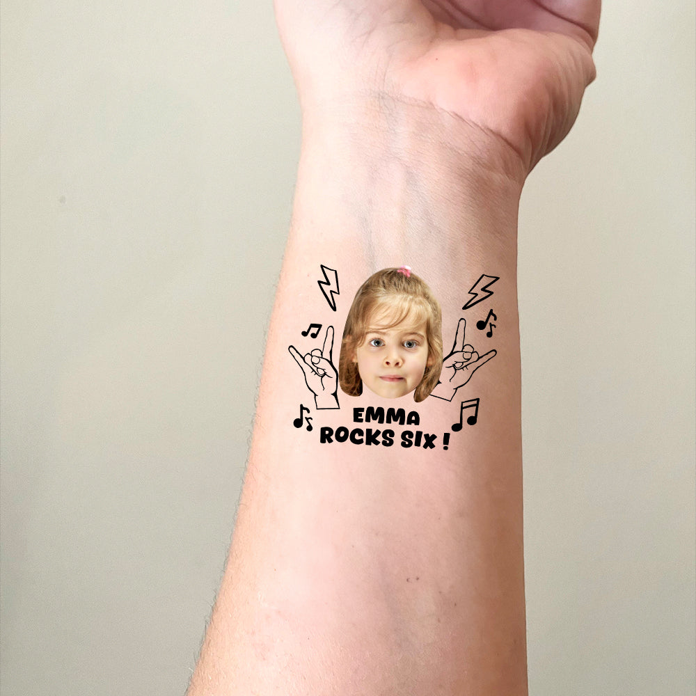 Rocker Kid, Custom Face Photo And Texts Temporary Tattoo, Personalized ...