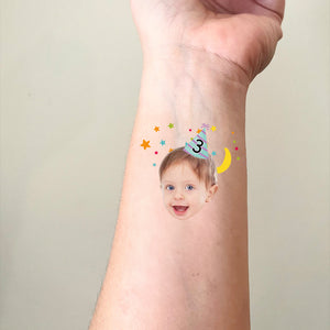 Birthday Tattoo, Custom Face Photo And Texts Temporary Tattoo, Personalized Party Tattoo, Fake Tattoo