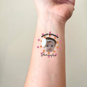 Happy Birthday Baby Party, Custom Face Photo And Texts Temporary Tattoo, Personalized Tattoo, Fake Tattoo