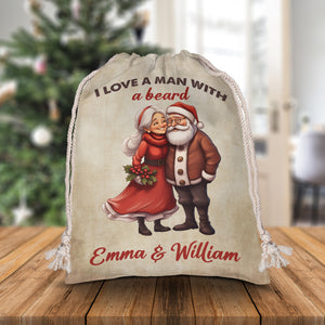 I Love A Man With A Beard - Custom Name, Personalized String Bag, Christmas Gift