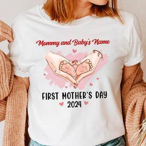 Happy First Mother's Day - Custom Mom And Baby Skin, Custom Texts - Personalized T-Shirt - Family Gift, Mother's Day Gift