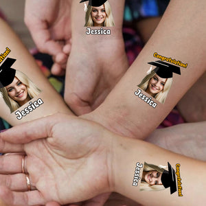 Congratulations Grad Party, Custom Temporary Tattoo With Personalized Photo And Texts, Fake Tattoo