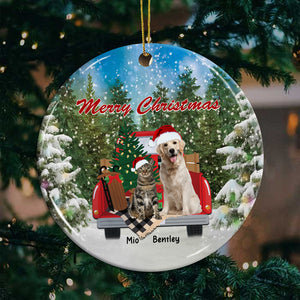 Merry Christmas Dog Cat, Custom Photo And Name- Personalized Ceramic Ornament - Gift For Christmas, Gift For Pet Lover