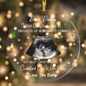 This Christmas I'll Be Snuggled Up In Mommy's Tummy But Next Christmas I Will Be Cuddle Up With You, Custom Photo And Title - Personalized Acrylic Ornament