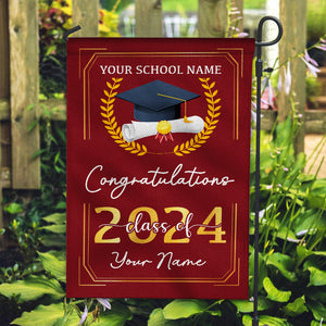 Class Of 2024 Congratulations - Custom Your School Name And Your Name Graduation Flag, Gift For Graduation