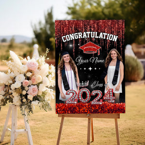 Congratulation Class Of 2024 Queen Custom Party Welcome Sign - Custom Photos And Texts Grad Party Sign - Personalized Graduation Decoration - Graduation Sign