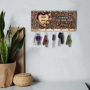 Home Is Where You Hang Your Heart - Custom Names - Personalized Key Hanger, Key Holder -Gift For Family