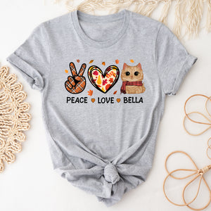 Peace, Love And Cat - Custom Cat And Name - Personalized T-Shirt - Gift For Pet lover