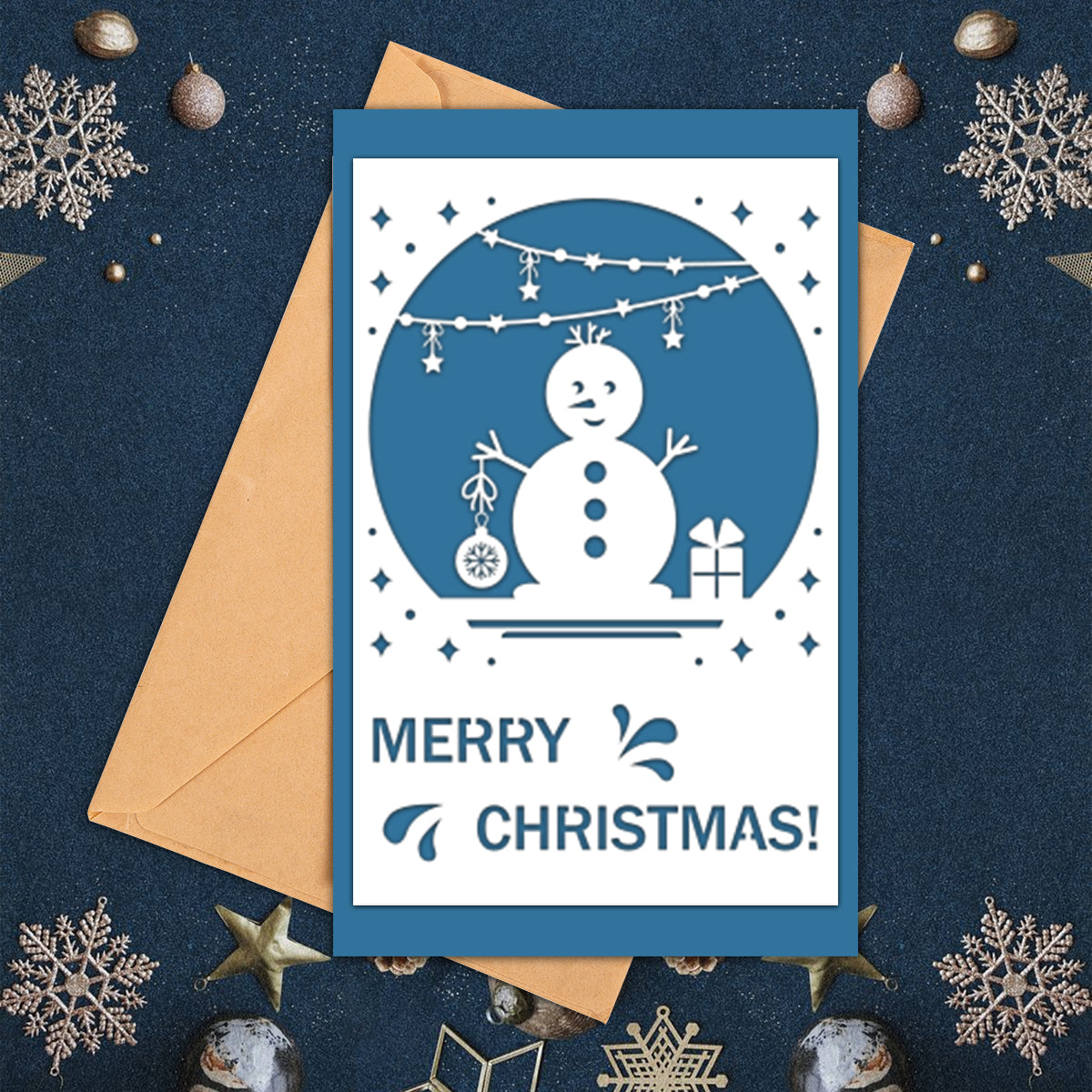 Merry Christmas Blue Background, Christmas Papercut Card, Gift For Family