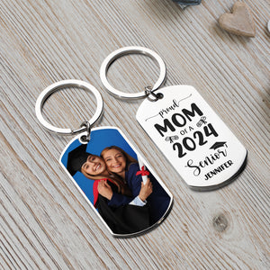 Proud Of A Senior, Personalized Photo And Text Metal Keychain, Graduation Gift