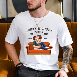 Hubby & Wifey Winter - Custom Appearance And Names - Personalized T-Shirt - Gift For Him, Gift For Her