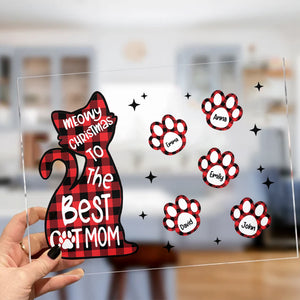 Meowmy Christmas To The Best Cat Mom Caro Pattern - Custom Names - Personalized Acrylic Plaque