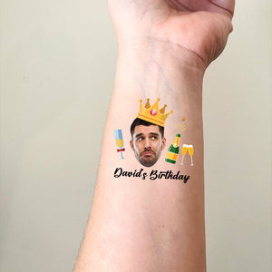 King's Birthday Tattoo, Custom Face Photo And Texts Temporary Tattoo, Personalized Party Tattoo, Fake Tattoo