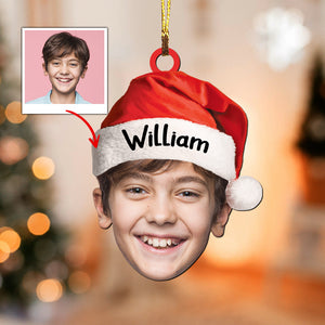 Christmas Hat - Christmas Gift For Family, Custom Photo And Name - Personalized Acrylic Ornament