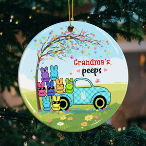 Family Rabbit Peeps And Car, Custom Appearances And Names- Personalized Ceramic Ornament - Gift For Family