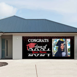 Congrats Class Of 2024 - Personalized Photo And Your Name Single Garage, Garage Door Banner Covers - Banner Decorations