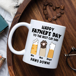 Happy Father Day To The Best Cat Dad, Paws Down - Custom Cat Hand And Name, Personalized White Mug