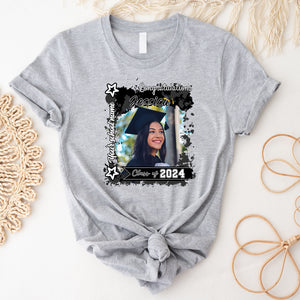 Congratulations Class Of 2024, Custom Color, Photo And Texts - Gift For Graduation - Personalized T-Shirt