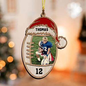 American Football, Gridiron Football Lover - Custom Photo And Name, Personalized Acrylic Ornament - Family Gift