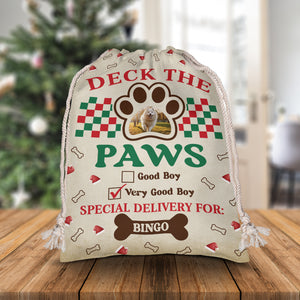 Deck The Paws Delivery For Pet Lovers - Custom Photo And Name, Personalized String Bag, Gift For Pet Lover, Christmas Gift