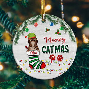 Meowy Catmas - Personalized Ceramic Ornament - Gift For Pet Lover, Christmas Gift