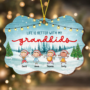 Life Is Better With My Grandkids - Custom Name - Personalized Custom Shaped Wooden Ornament, Memorial Gift, Gift For Family