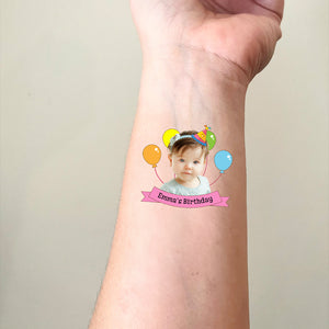 Color Balloon Happy Birthday Tattoo, Custom Photo And Texts Temporary Tattoo, Personalized Party Tattoo, Fake Tattoo