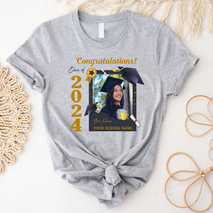 Congratulations Class Of 2024, Custom Photo And Texts - Gift For Graduation - Personalized Light Shirt