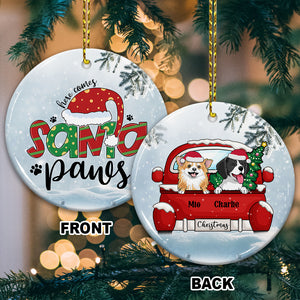 Here Comes Santa Paws - Custom Dog And Name- Personalized 2 Sides Ceramic Ornament - Gift For Pet Lover, Christmas Gift