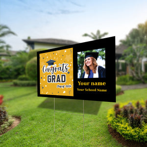 Congrats Grad, Custom Photo And Texts - Personalized Lawn Sign, Yard Sign, Graduation Gift, College Graduation