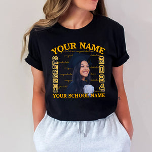 Congrats 2024 Yellow Line, Custom Photo And Texts - Gift For Graduation - Personalized T-Shirt