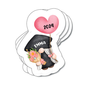 Holding Flowers And Balloon Graduation - Custom Name And Year - Personalized Sticker, Gift For Graduation