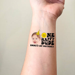 One Happy Dude Birthday Tattoo, Custom Face Photo And Texts Temporary Tattoo, Personalized Party Tattoo, Fake Tattoo