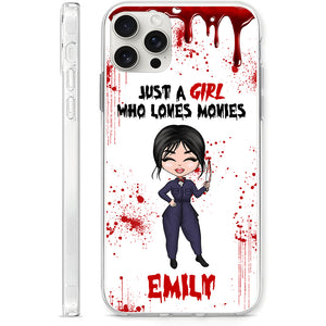 Just A Girl Who Loves Movies - Custom Appearance And Name - Personalized Phone Case, Gift For Halloween