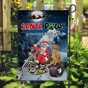 Santa Paws Is Coming To The Town - Custom Pet Photo And Name Flag - Christmas Gift, Gift For Pet Lover