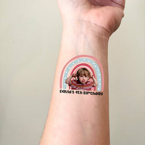 Happy Birthday Rainbow Party, Custom Face Photo And Texts Temporary Tattoo, Personalized Tattoo, Fake Tattoo