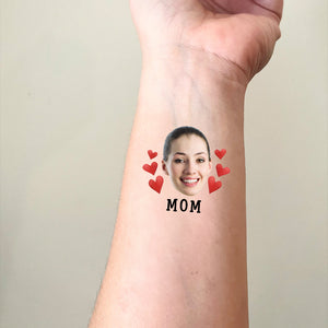 Red Hearts, Custom Face Photo And Texts Temporary Tattoo, Personalized Party Tattoo, Fake Tattoo