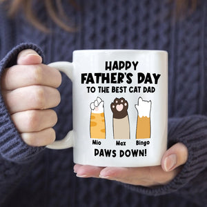 Happy Father Day To The Best Cat Dad, Paws Down - Custom Cat Hand And Name, Personalized White Mug