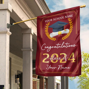 Class Of 2024 Congratulations - Custom Your School Name And Your Name Graduation Flag, Gift For Graduation