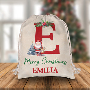 Merry Christmas Letter - Custom Name, Personalized String Bag, Christmas Gift, Family Gift