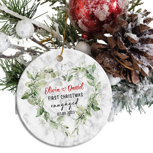 First Christmas Engaged  - Personalized Christmas Ceramic Ornament - Gift For Couple, Family