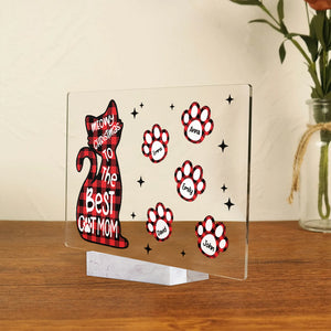 Meowmy Christmas To The Best Cat Mom Caro Pattern - Custom Names - Personalized Acrylic Plaque