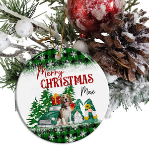 Merry Christmas Pet, Xmas Tree And Car - Personalized Photo And Name Ceramic Ornament - Gift For Christmas, Gift For Pet Lover