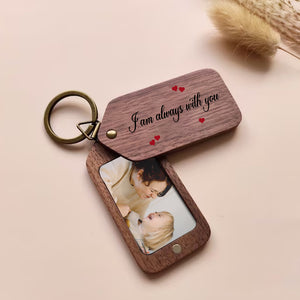 I Am Always With You, Custom Photo - Personalized 2 Sides Wooden Keychain - Gift For Family