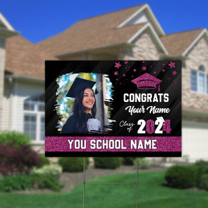 Congrats Class Of 2024, Custom School Name, Your Name And Photo, Personalized Lawn Sign, Yard Sign, Gift For Graduation